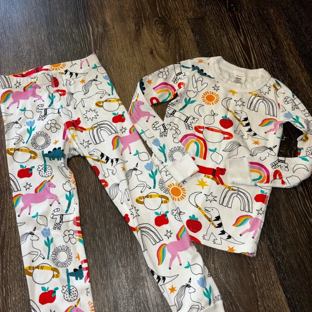 Hanna Andersson Rainbow Unicorn Pajama Set - White Multicolor